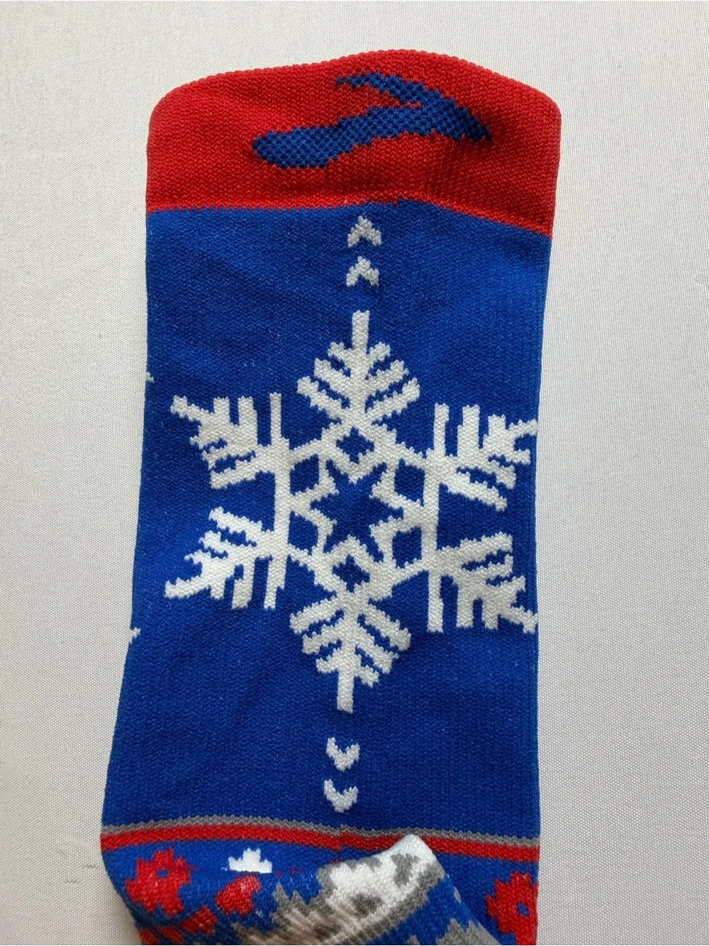 Brooks Royal Blue, Red & Gray Snowflake Crew Socks